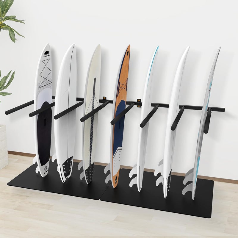 Neorexon Surfboard Rack Wall Mount 6 Arms/8 Arms, Surfboard Rack for Wall with Rubber Mat, Vertical Paddle Board Storage Holds 6 Boards/8 Boards Storage Mount System at Home and Garage - Image 1